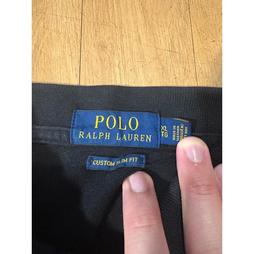 Polo Ralph Lauren Big Pony Polo Shirt Black Custom Slim Fit XL White Logo 3